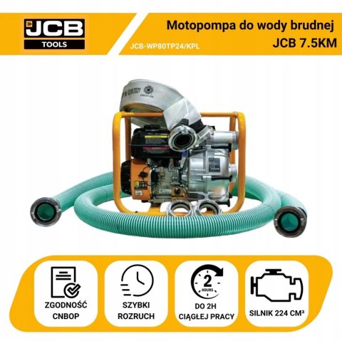 MOTOPOMPA SPALINOWA DO WODY BRUDNEJ JCB 7,5 KM 1000 L/MIN ZESTAW WĘŻE