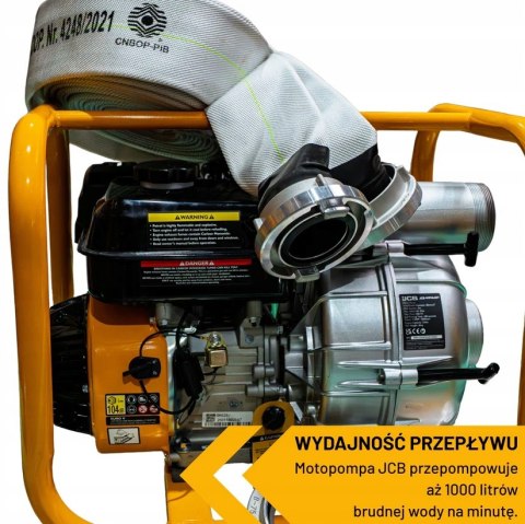 MOTOPOMPA SPALINOWA DO WODY BRUDNEJ JCB 7,5 KM 1000 L/MIN ZESTAW WĘŻE