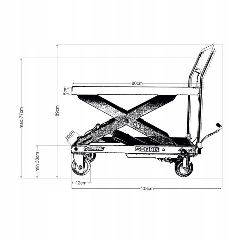 WÓZEK NOŻYCOWY PLATFORMOWY MOBILNY STÓŁ HYDRAULICZNY 80X50CM 500KG 770MM